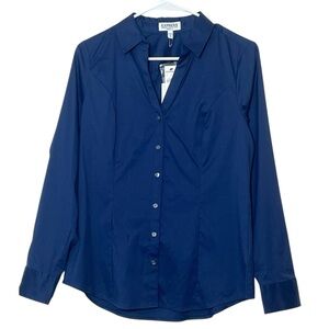 Express Ultimate Essential Fit Original Fit navy blue button front M NWT